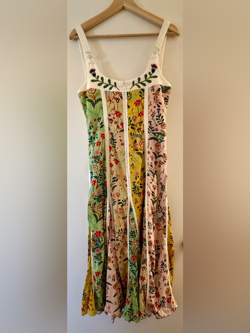 Christian Lacroix Yellow, Cream and Mint Floral Stripe Boho Midi Dress Size 2 - Picture 4 of 7